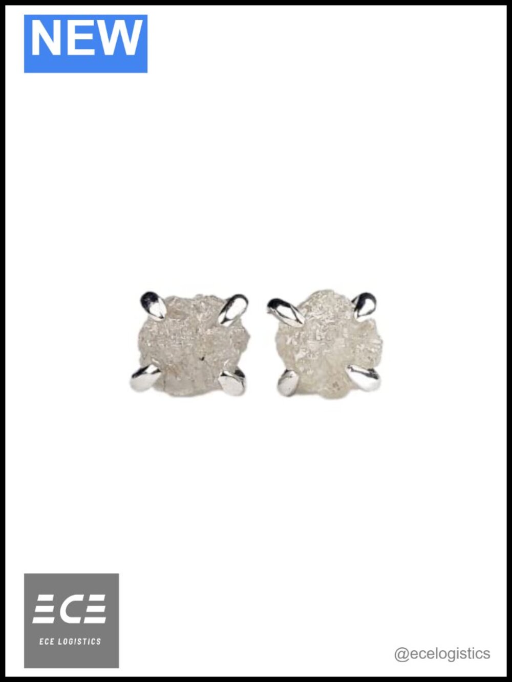 Raw Diamond Stud Earrings Solid Sterling Silver 5mm Prong Push Back